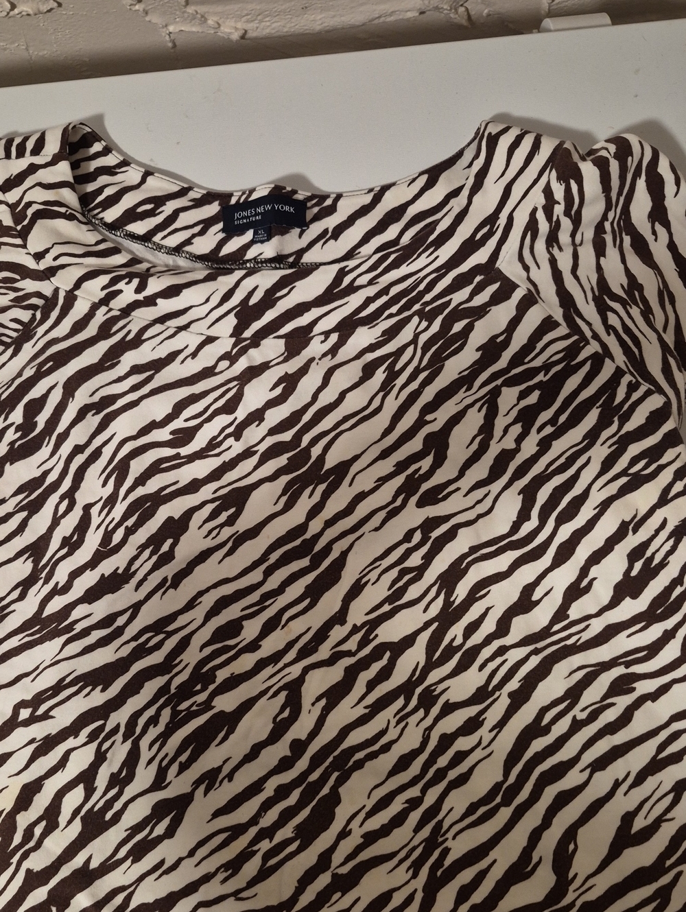 Jones New York Brown and Cream Zebra-Print Short Sleeve Tee